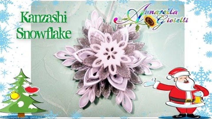 Albero Di Natale Kanzashi.Tutorial Kanzashi Snowflake Fiocco Di Neve