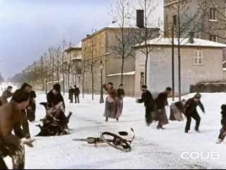 Lyon France 1897,Snow fight.