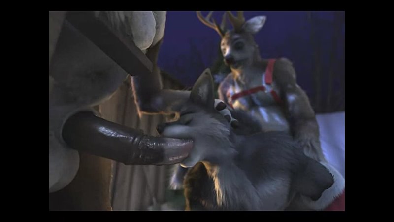 3 D Gay Yiff by H0rs3 Furry Porn Sex E621 Raindeer double penetration femboy wolf