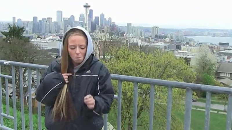 Ashley smokes at Kerry Park in