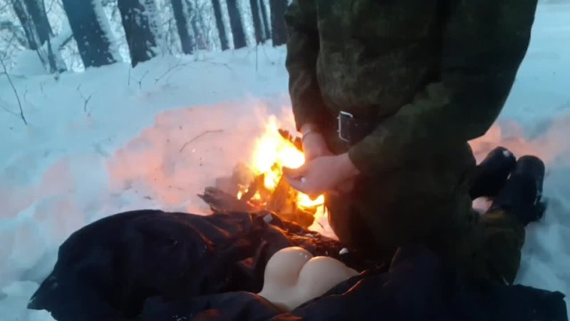A soldier lost in the Russian taiga warms up and fucks someone elses vagina near the