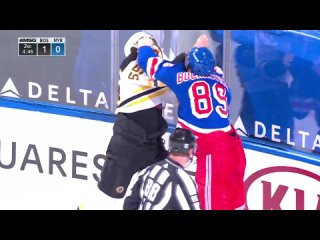 Jeremy Lauzon Pavel Buchnevich Drop The Gloves For Third Fight Between Bruins Rangers