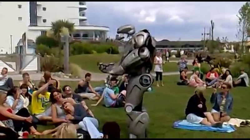 Titan the Robot punches drunk guy. Butlins Bognor