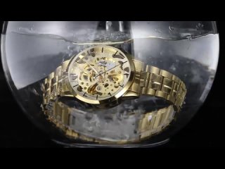 Мужские часы золотые полностью из нержавеющей стали прозрачные автоматические механические в стиле
