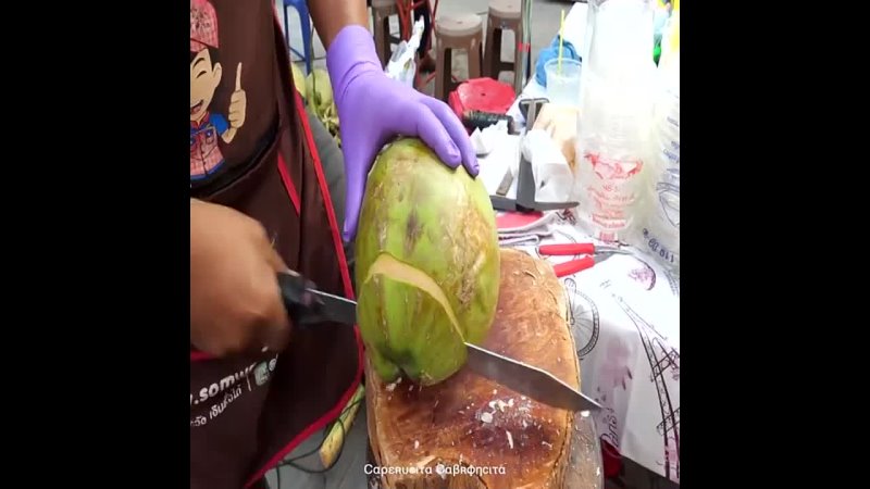 Thai Street Food Coconut Cutting Show   