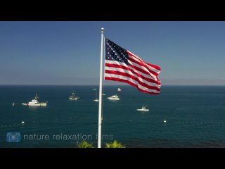 OLD GLORY 🇺🇸 FLYING (4K) 1 HR Fixed-Angle Video Scene + Ocean Sounds   Catalina Island, California