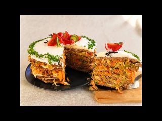 Закусочный печеночный торт с кабачками