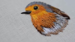 Thread Painting of European Robin (Miniature Needlework)