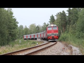 Пригородный поезд (ЭР2-1338) Санкт-Петербург - Советский с тепловозом ДМ62-1781 рядом со станцией Приветнинское