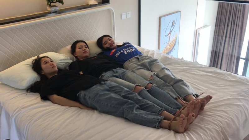 three ticklish asian girls