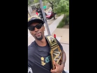 Bobby Portis with the championship belt at the Bucks’ parade - - via .mp4