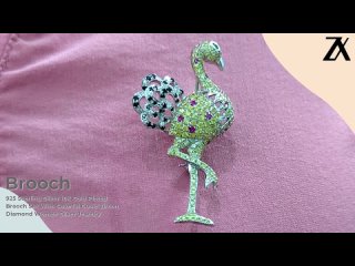 Crane Design 925 Sterling Silver 18K Gold Plated Brooch Colorful Cubic Zircon Women Silver Jewelry