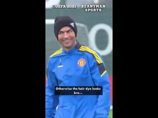 Cristiano Ronaldo says he's wearing a hat to avoid hair dye running down his face in the rain