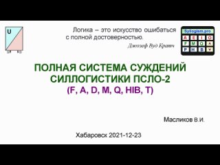 07-05. ПОЛНАЯ СИСТЕМА СУЖДЕНИЙ СИЛЛОГИСТИКИ ПСЛО2 (F, A, D, M, Q, HIB, T)