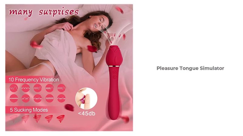 2 in 1 Rose Shaped Long Clitoral Vagina Suction Sucking Vibrating Sex Toy Dildo Rose Vibrator for