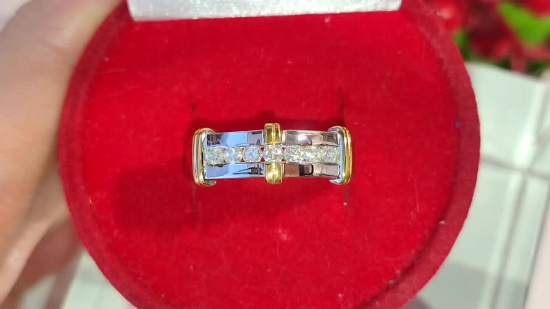 Кольцо с муассанитами D, VVS1, 7 0,1 кар в стиле Tiffany, 925 позолота двутон