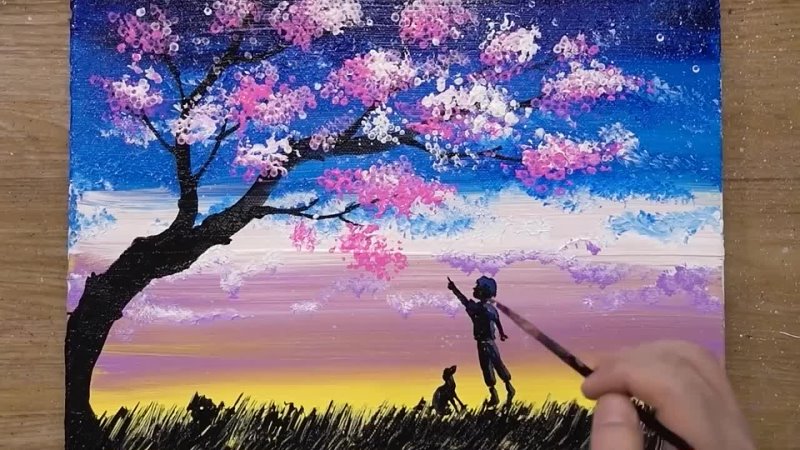 How to paint a Cherry Blossom Tree   Easy Acrylic Painting   Ordinary Objects Art