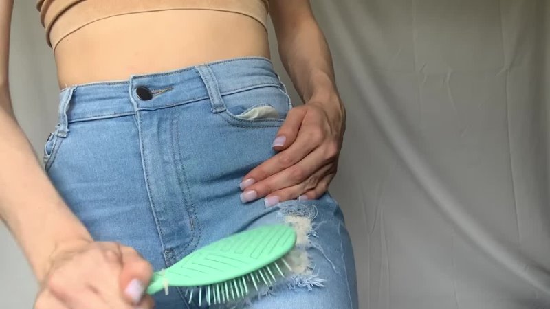 ASMR  scratching + brushing ripped jeans with a hairbrush   no talking