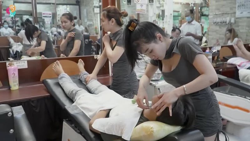 Experience Korean massage barber shop full service with two beautiful girls in Vietnam