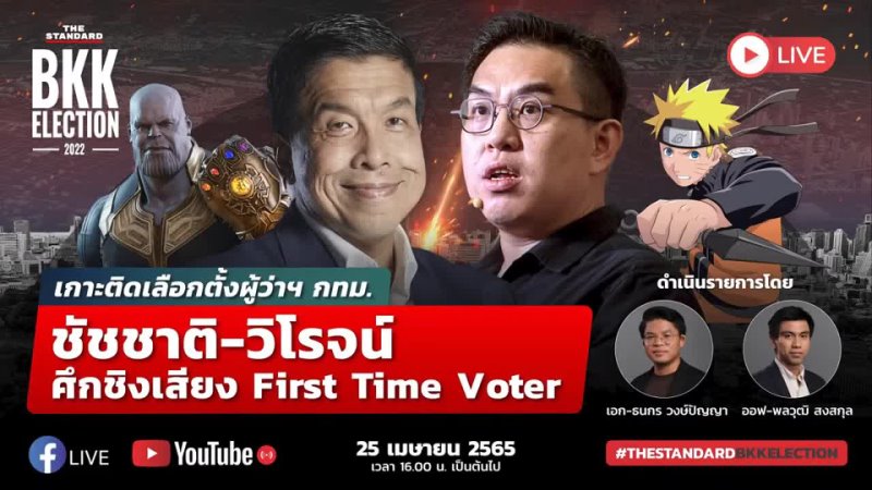 THE STANDARD - LIVE: เกาะติดเลือกตั้งผู้ว่าฯ กทม. ชัชชาติ-วิโรจน์ ศึกชิงเสียง First Time Voter