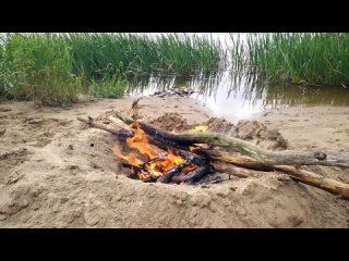 Bonfire on the shore of the lake. 3 HOURS of relaxing campfire sounds - bonfire and crackling fire.