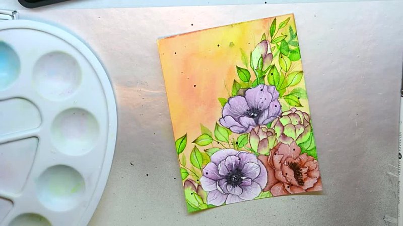 Процесс создания акварельной открытки, Watercolor card,