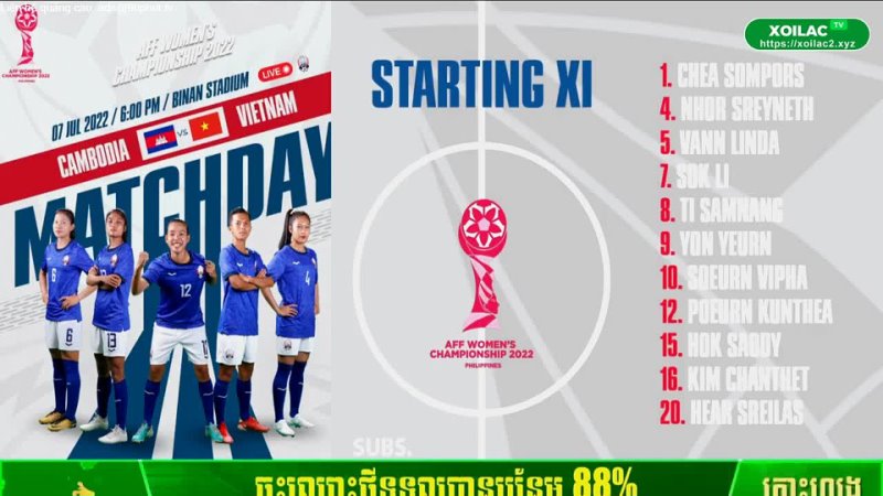 19:00 06/07/2022 AFF Cup nữ 2022: Cambodia W - Việt Nam W (Thỏ)