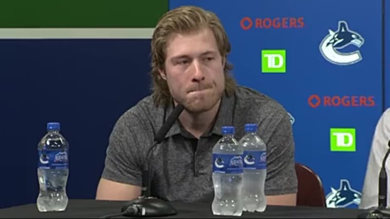 Brock Boeser breaks down in front of the media when asked about how his dad is doing. Reveals his