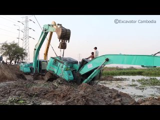 [Excavator Cambodia] Final Episode ( Part 7 ) Excavator Sink Underwater Pond Recovery By Big Crane And Excavator