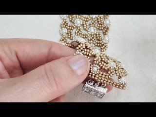 Wide Link Pearl Beaded Bracelet. Beads Jewelry Making. Beading Tutorials. Handmade