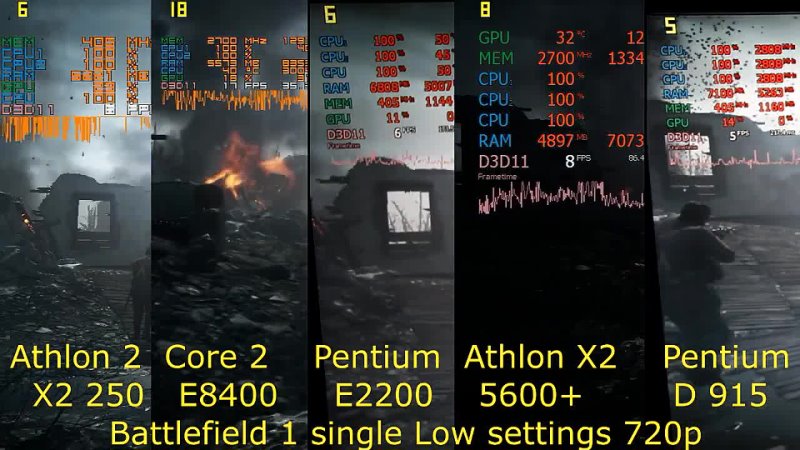 Athlon II X2 250 vs Core 2 DUO E8400 vs Pentium E2200 vs Athlon X2 5600 vs PentiumD 915  (gtx 750ti)