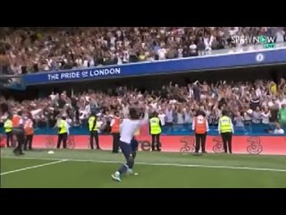 Yves Bissouma celebrates Tottenham’s result with the away fans
