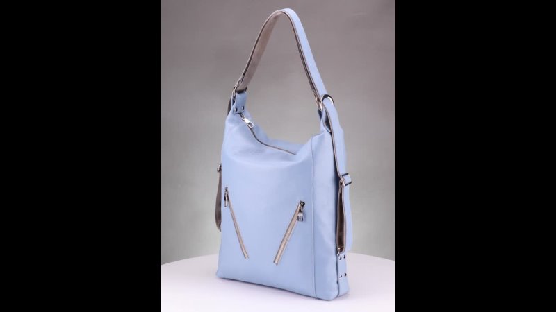 Женская кожаная сумка рюкзак SA Samal цвет небесно голубой с жёстким дном
