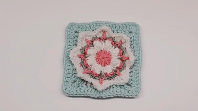 Crochet granny square with 3d flower Crochet motif,