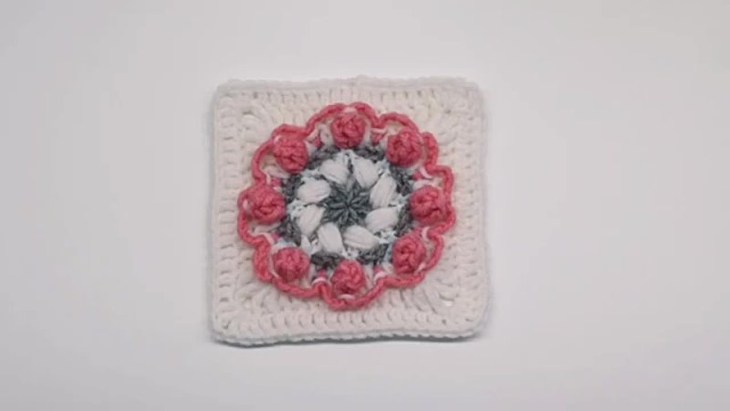 Crochet granny square with 3d flower Crochet motif,