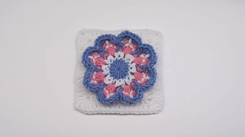 Crochet granny square with 3 D flower Crochet Motif,