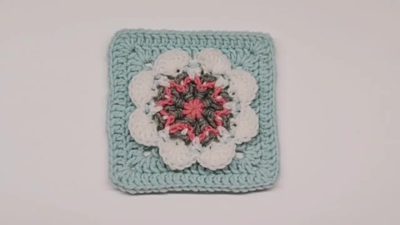 Crochet granny square with 3 D flower Motif,