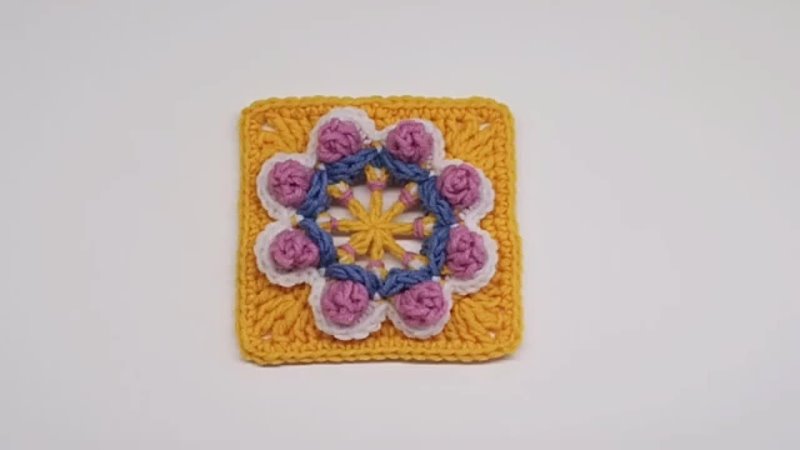 Crochet granny square with 3 D flower pattern Crochet Motif,
