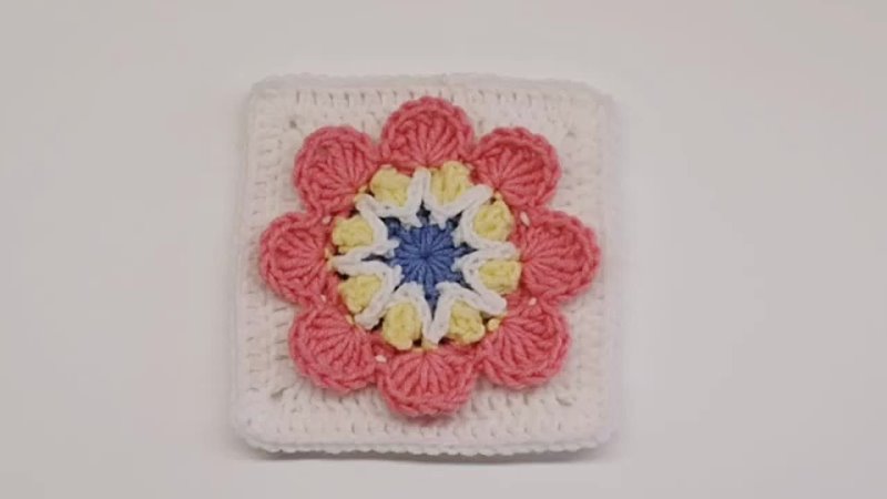 Crochet granny square with 3 D flower for baby girl blanket Crochet Motif,