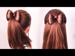 Простые Прически с бантиком на длинные волосы_Coiffure avec noeud papillon🎀long Hair bow