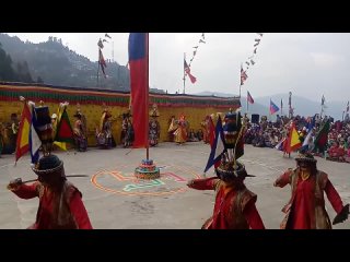 Darjeeling Dali Monastery monks performance mask dance as (Cham) in Tibetan language