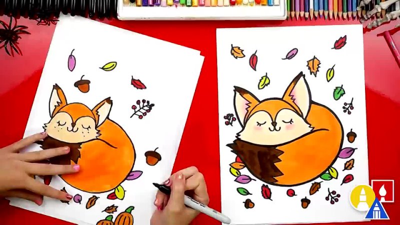 How To Draw A Cute Fox Sleeping In Fall