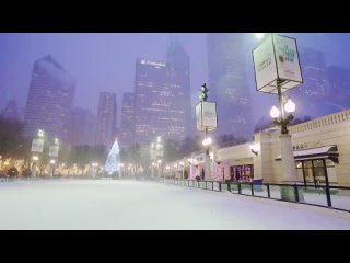 INSANE SNOWFALL over Chicago Christmas decorations - Cinematic Night walk on the Mag Mille 4K