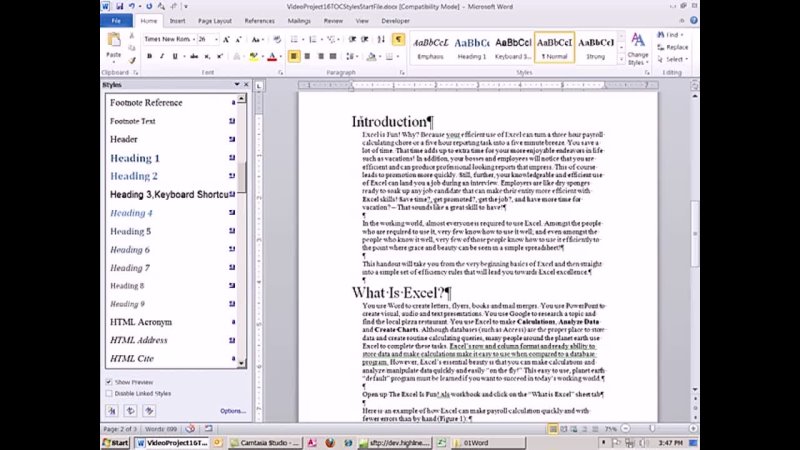 Office 2010 Class 16 Word Style Tricks Send Word to Power Point Table of