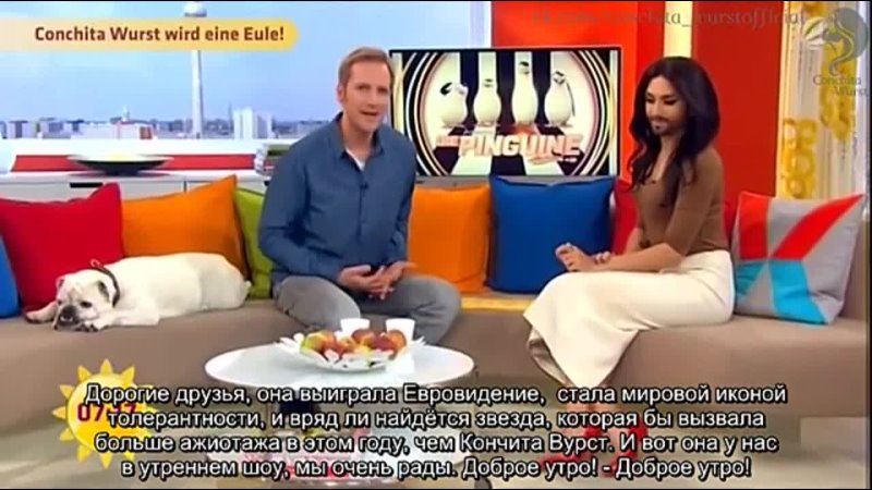 Conchita Wurst as Owl Eva Morning interview for SAT