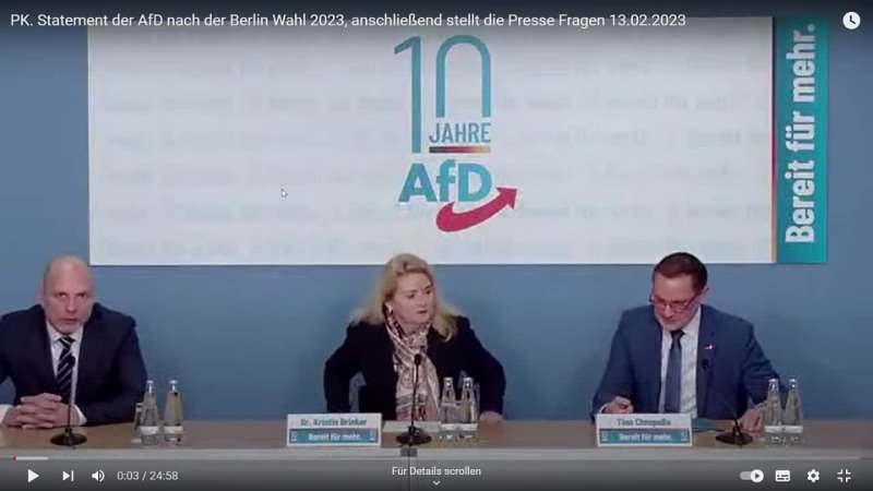 Statement der Af D nach der Berlin Wahl 2023 mit Spitzenkandidatin Brinker und Tino