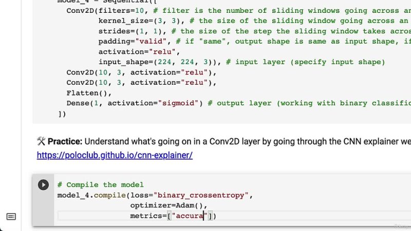 107 Breaking our CNN model down part 6  Compiling and fitting our baseline CNN