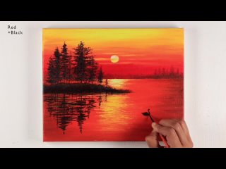 Sunset Painting _ Sunset Painting for Beginners _ Sunset on the Lake Acrylic Pai