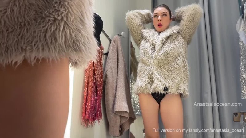 Hot slut tries on clothes on her hot body in a public