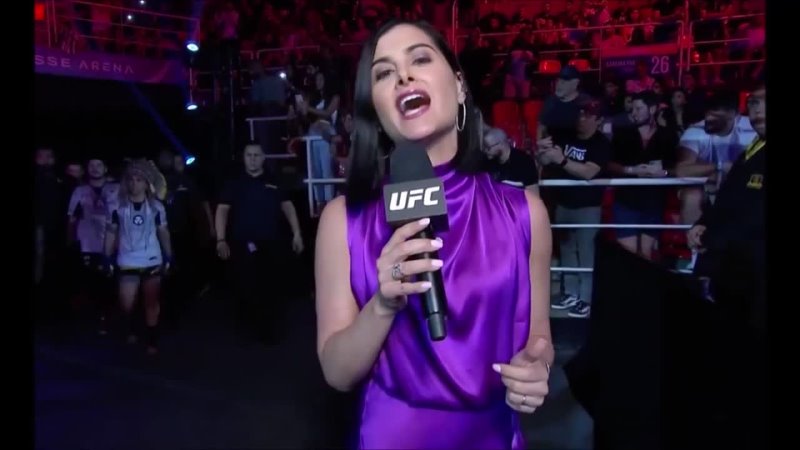 Megan Olivi in a purple satin dress at UFC 283 (1 21 2023) (1080p 30fps H264 128kbit